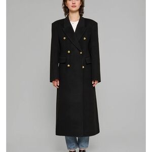 Pixie Market Black Wool Double Breasted Coat w/ Unique Shoulder Design & Buttons